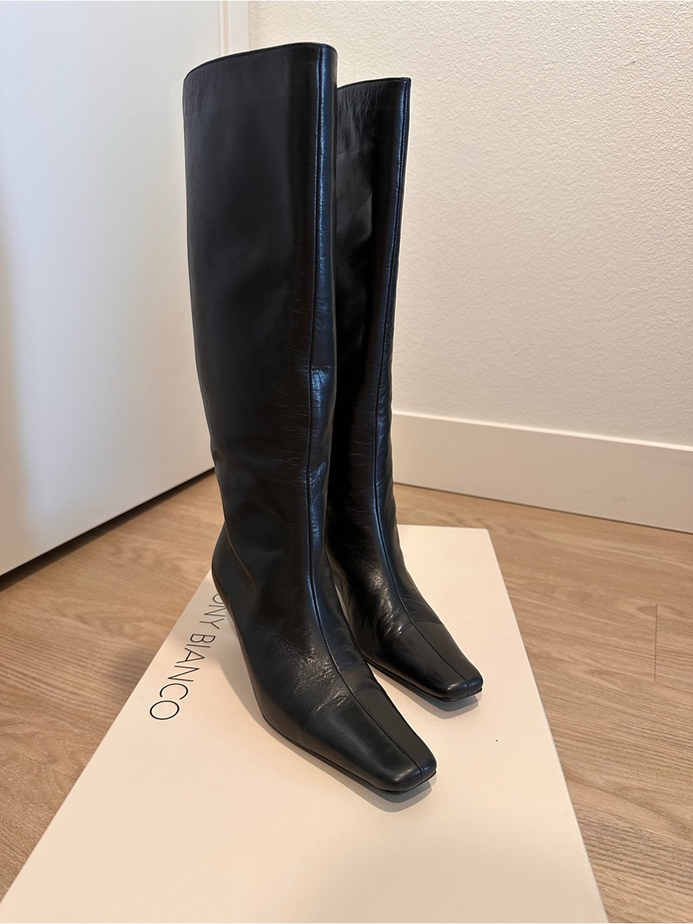 Tony Bianco Black Over-the-Knee Square-Toe Leather Boots